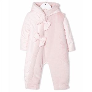 Lapin House Bow detail Snow suit Romper blush pink 12month